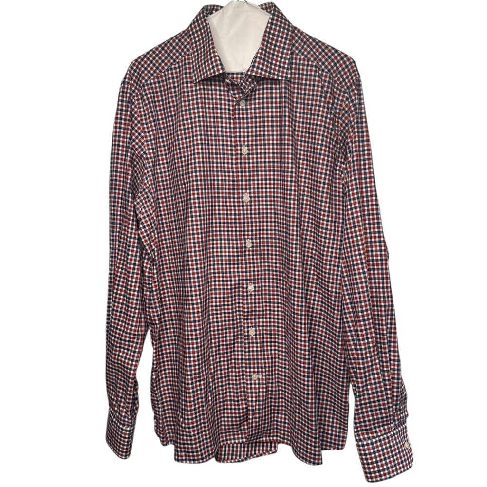 Eton Contemporary Fit Shirt XL 17 / 43 Red Blue Gingham Check 100% Cotton K22